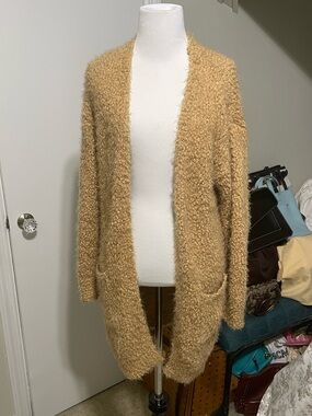 Love Tree Camel Bouclé Open-Front Cardigan